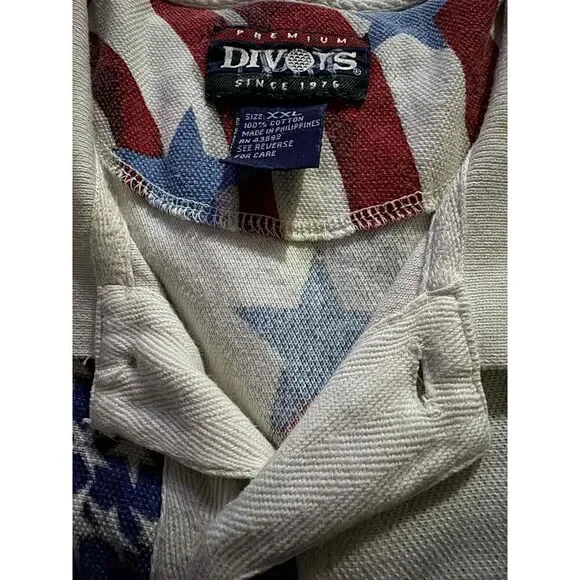 Divots Unisex Long Sleeve American Flag Pattern Collared Polo Shirt S XXL - Picture 3 of 3